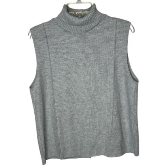 Zara Gray Ribbed Knit Sleeveless Turtleneck Sweater. Size Large. - Picture 1 of 6